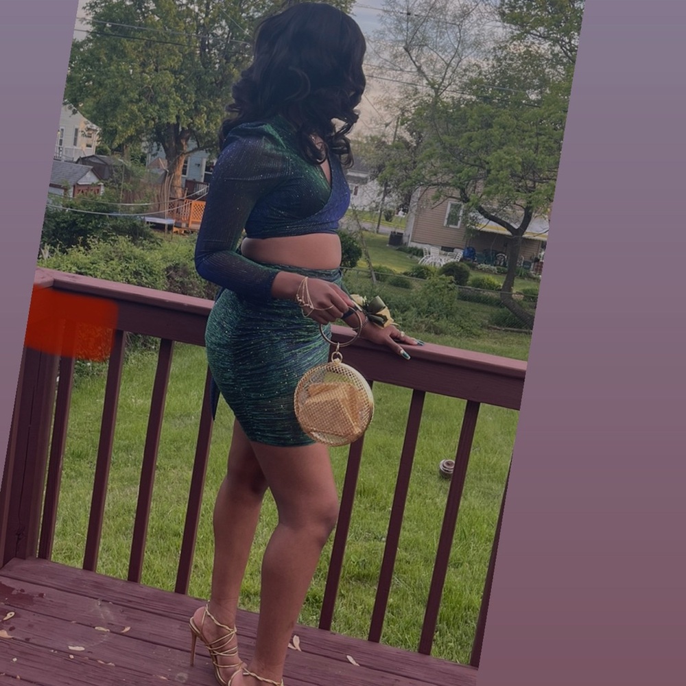 Storm Black and Green Shimmer Skirt Set